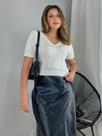 Cropped Blusinha Feminino Manga Curta Maguinha Decote V Tshirt Verão Tricot Modal Furinho Telinha