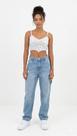 Cropped Branco de Lantejoulas Feminino com Corrente Top Brilho Moda Feminina