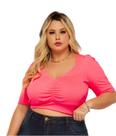 Cropped c Decote Franzido Blusa c Manga Plus Size Blusinha