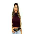 Cropped Canelado Top Gola Alta Chocker Com Bojo Verão