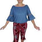 Cropped Ciganinha Em Algodão Toque Romântico E Moderno azul jeans M