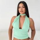 Cropped Com Amarraçao Frente Única Top Decote Moda Verão