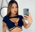Cropped com manga e amarração