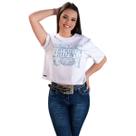 Cropped Country Feminina T Shirt Branco Com Strass Zoe Western