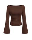 Cropped de Manga Longa PRETTYGARDEN Feminino Marrom em Tricô Canelado