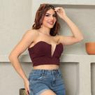 Cropped decotado V-Elegante tomara SILVIA canelado 3D Premium tendencia moda balada Cropped decotado V-Elegante tomara SILVIA canelado 3D Premium tendencia moda balada