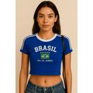 Cropped Do Brasil Bandeira Bordada - Azul Clara