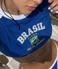 Cropped Do Brasil Bandeira Bordada - Azul Clara