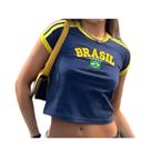 Cropped Do Brasil Bandeira Bordada - Azul Escuro