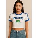 Cropped Do Brasil Bandeira Bordada - Branco Com Azul