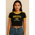 Cropped Do Brasil Bandeira Bordada - Preto