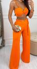 Cropped e calça pantalona em malha, veste do 38/40