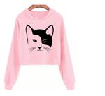 Cropped Estampado Gato Love Capuz Flanelado
