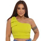 Cropped Feminino Blusa Mula Manca Laço Verde Pistache Crepe Duna Moda Ombro Só