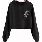 Cropped Feminino Com Capuz Moletom Desenho de Rosa
