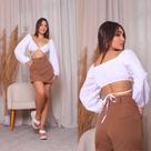 Cropped feminino Com Elastico Moda Gringa Manga Longa