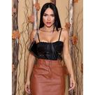 Cropped Feminino Corset Renda con Aceitinado Alça Regulagen