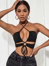 Cropped feminino decotado recortes top curto