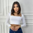 Cropped Feminino Decote Quadrado Sexy Suplex Manga Longa