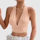 Cropped Feminino Decote V Top Com Bojo Costas Nua Premium