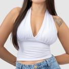 Cropped Feminino Decote V Top Com Bojo Costas Nua Premium