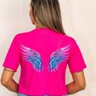 cropped feminino estampa asas camiseta t-shirt