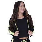 Cropped Feminino Manga Longa Capuz Detalhe Neon Visco Crepe Rústico Ecocel Orbis - Amarelo Neon, M