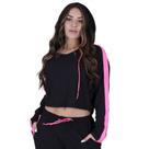 Cropped Feminino Manga Longa Capuz Detalhe Neon Visco Crepe Rústico Ecocel Orbis - ROSA NEON, M