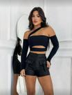 Cropped Feminino Manga Longa com Recorte Blusa Cropped Estilosa Moda Feminina