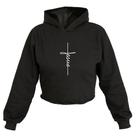 Cropped Feminino Moletom Estampa Cruz Jesus Capuz Inverno