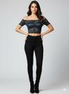 Cropped Feminino Renda Preto Ombro a Ombro Top Cigana Elegante com Transparência e Forro