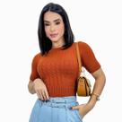 Cropped Feminino Tricot Modal Trança Manga Curta Elegante Cropped Feminino Tricot Modal Trança Manga Curta Elegante