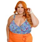 Cropped floral de alças largas decotado em V profundo com bojo forrado elastex nas costas de leise bordado 46 48 50 52