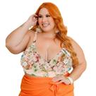Cropped floral de alças largas decotado em V profundo com bojo forrado elastex nas costas de leise bordado 46 48 50 52