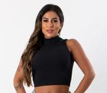 Cropped Gola Alta Canelado Regata Sem Manga Feminino Cropped Gola Alta Canelado Regata Sem Manga Feminino