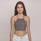 Cropped Halter Juvenil Feminino Amofany Em Tricoline Floral - PRETO - PP Cropped Halter Juvenil Feminino Amofany Em Tricoline Floral - PRETO - PP