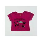 Cropped Infantil Menina Kyly Rosa Estampado Gatinhos Meowgical Manga Curta Fashion