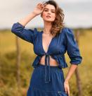 Cropped Jeans Feminino Decote Manga 3/4 - Blenk Jeans