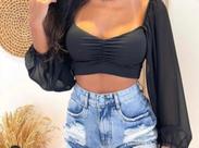Cropped manga de tule manga longa