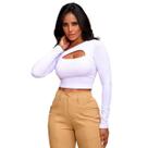 Cropped Manga Longa Blusa Feminina Decote Vazado Blogueira