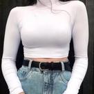 Cropped Manga Longa Gola Alta Estilo Inverno