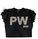 Cropped mangas c/ de pluma + bordado preto perfect way