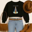 Cropped Moletom Country Estampa Dai Nos A Benção Ó Mãe Querida Católico Nossa Senhora Aparecida Fofo