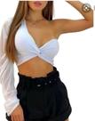 Cropped Mula Manca Manga Longa Tule Transparente Um Ombro Só Transparência Cruzado Nó Decote Suplex Cropped Mula Manca Manga Longa Tule Transparente Um Ombro Só Transparência Cruzado Nó Decote Suplex