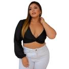 Cropped nula manga longa decote V nó torcido alça corrente slim e plus size blusa top manga unica comprida bufante malha suplex com bojo 36 ao 56 Cropped nula manga longa decote V nó torcido alça corrente slim e plus size blusa top manga unica comprida bufante malha suplex com bojo 36 ao 56