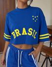 Cropped Oversized Estampa Brasil Feminino Torcida Copa do Mundo Tendência