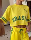 Cropped Oversized Estampa Brasil Feminino Torcida Copa do Mundo Tendência