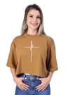 Cropped Oversized Feminino Blusa Manga Curta Soltinha Estampa Delicada Fé