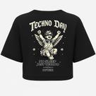 Cropped Oversized Preto Techno Day - Estampa DTF em Algodão