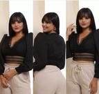 Cropped Preto Renda Manga Bufante Princesa